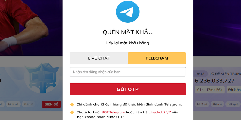 Cách lấy lại mật khẩu Lode88 qua Telegram